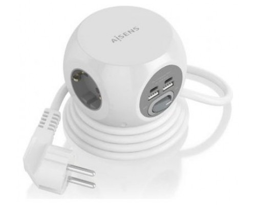 AISENS - REGLETA DE ENCHUFES SOBREMESA MULTIFUNCION CON 3 TOMAS + 2xUSB-C, 2xUSB-A, 1.4M, BLANCO