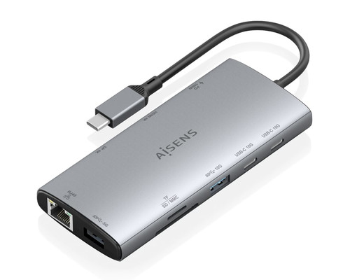 AISENS - USB-C DOCK 10 EN 1, USB-C A 1xHDMI, 1xDISPLAYPORT, 1xRJ45, 1xUSB-A 10G, 1xUSB-A 5G, 2xUSB-C 10G, 1xUSB-C PD100W, 1xSD, 1xMICRO SD, GRIS, 20CM-2593 AISENS - USB-C DOCK 10 EN 1, USB-C A 1xHDMI, 1xDISPLAYPORT, 1xRJ45, 1xUSB-A 10G, 1xUSB-A 5G, 2xUSB-C 10G, 1xUSB-C PD100W, 1xSD, 1xMICRO SD, GRIS, 20CM