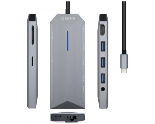 AISENS - USB-C DOCK 9 EN 1 USB-C A 1xHDMI 1XRJ45 3xUSB 1xPD 1xAUDIO 1xSD 1xMICRO SD GRIS 15CM