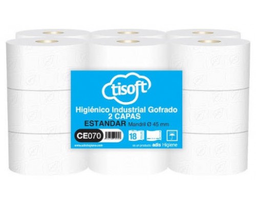 PAQUETE 18 ROLLOS PAPEL HIGIENICO 2C ST M45 TISOFT CE070 (Espera 4 dias)