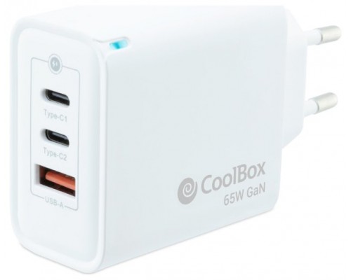 CARGADOR PARED/VIAJE 3.0 GaN 2xUSB-C/PD + USB-A 65W BLANCO COOLBOX (Espera 4 dias)