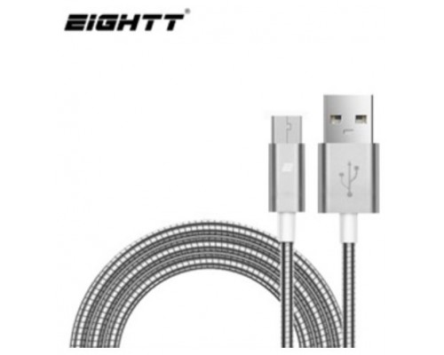 CABLE EIGHTT USB A MICROUSB 1MTS TRENZADO DE NYLON PLATA. CARCASA DE ALUMINIO