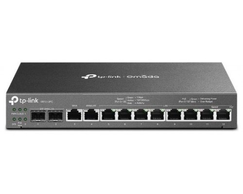 TP-LINK Enrutador VPN Gigabit Omada con puertos PoE+ y controlador integrado PUERTOS: 2× puertos Gigabit SFP WAN/LAN, 1× puerto WAN Gigabit RJ45, 1× p