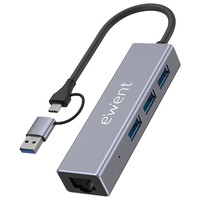 EWENT HUB 3 PUERTOS USB-A 3.1 + 1 PUERTO GIGABIT, COMPATIBLE USB-C-1422 EWENT HUB 3 PUERTOS USB-A 3.1 + 1 PUERTO GIGABIT, COMPATIBLE USB-C