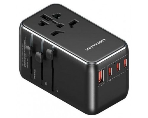 CARGADOR PARED UNIVERSAL TOMA DE CORRIENTE/3xUSB-C/USB-A 120W NEGRO VENTION (Espera 4 dias)