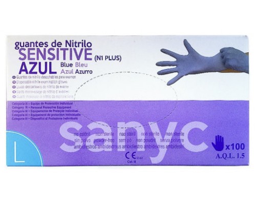 PAQUETE DE 100 GUANTES NITRILO SENSITIVE S/P  T-G P-100 EXAMEN SANICEN GU105 (Espera 4 dias)