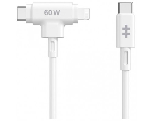 HYPER SILICONE USB-C TO USB-C AND LIGHTNING HYBRID 60W CABLE - WHITE