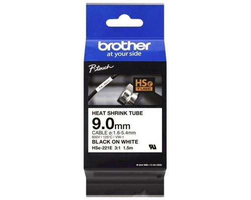 BROTHER Cinta tubo termorretractil. Texto negro sobre fondo blanco. PTE300, PTE550W, PTP750W, PTP900W, PTP950NW, PTD800W