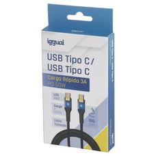 iggual Cable USB-C a tipo C 3A 100 cm trenzado LED-121 iggual Cable USB-C a tipo C 3A 100 cm trenzado LED