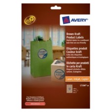 PAQUETE 20 HOJAS ETIQUETAS PARA PRODUCTOS EN PAPEL KRAFT, EFECTO CARTÓN-IMPRESORAS LÁSER/LÁSER DE COLOR/ INYECCIÓN DE TINTA-REDONDAS-60 MM AVERY L7106-20 (Espera 4 dias)