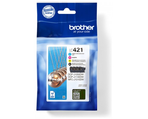 BROTHER Pack de 4 cartuchos de tinta negro, cian, magenta y amarillo LC421VAL para DCP-J1050DW / DCP