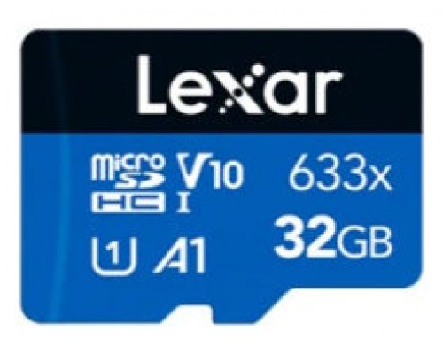 LEXAR 32GB HIGH-PERFORMANCE 633X MICROSDHC UHS-I, UP TO 100MB/S READ 20MB/S WRITE C10 A1 V10 U1 (Espera 4 dias)