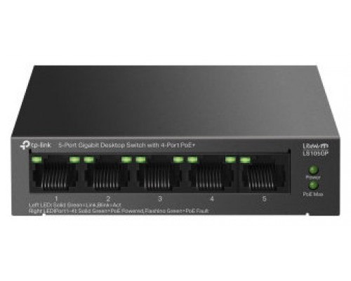 TP-Link LiteWave LS105GP switch No administrado Gigabit Ethernet (10/100/1000) Energía sobre Ethernet (PoE) Negro (Espera 4 dias)