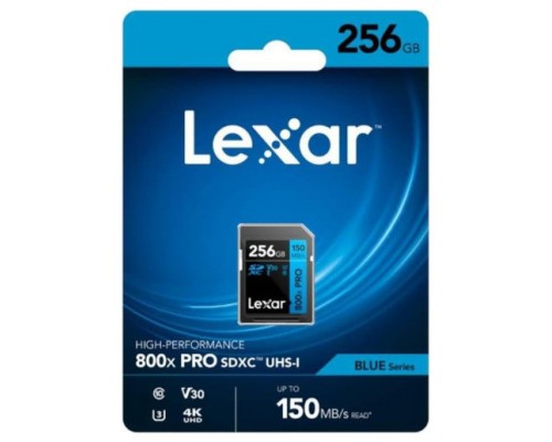 LEXAR 256GB PROFESSIONAL 800X PRO SDXC UHS-I CARDS,  UP TO 150MB/S READ 45MB/S WRITE C10 V30 U3 (Espera 4 dias)