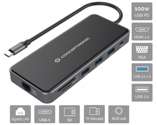 DOCKING USB-C CONCEPTRONIC DONN15G 2xHDMI 1xVGA