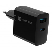 CARGADOR NATEC RIBERA GAN 45W PD3.0 QC3.0 1XUSB-A + 1XUSB-C NEGRO