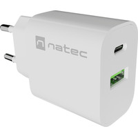 CARGADOR NATEC RIBERA 20W 1XUSB-A QC3.0 + 1XUSB-C PD3.0 BLANCO