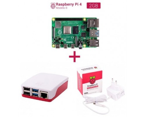 Kit raspberry Pi 4 2 GB. Incluye caja roja/blanca