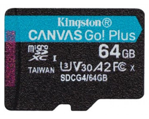 Kingston Technology 64GB microSDXC Canvas Go Plus Gen4 200R A2 U3 Paquete individual sin ADP (Espera 4 dias)