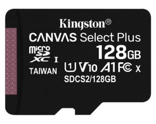MICROSD KINGSTON 128GB CL10 UHS-l CANVAS SELECT PLUS (Espera 4 dias)