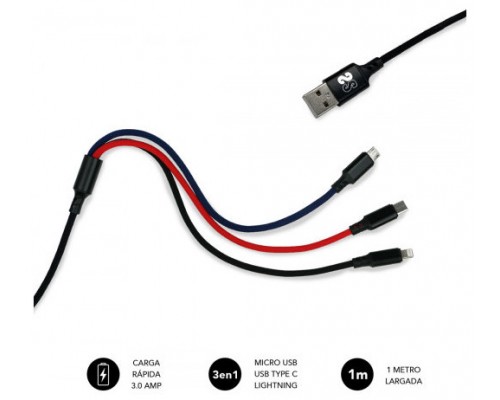 SUBBLIM Cable Premium 3in1 3.0 (Micro USB+Type C+Lightning) (Espera 4 dias)