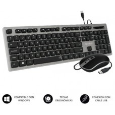 SUBBLIM Teclado Ergonómico y ratón con cable USB Plano Silencioso Gris/Negro Ergo (Espera 4 dias)