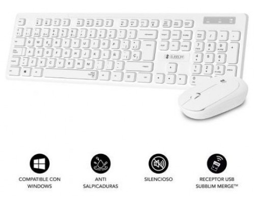 SUBBLIM Teclado Ergonómico y ratón Combo Business Slim Silencioso Inalámbrico 2.4G Blanco (Espera 4 dias)