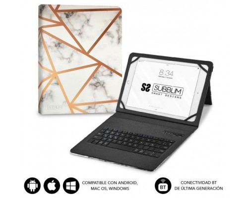 SUBBLIM Funda con Teclado Keytab Pro BT Trendy Marmol Blanco (Espera 4 dias)