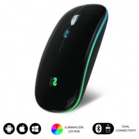 RATÓN ÓPTICO INALÁMBRICO 2.4G Y BT RGB LED DUAL FLAT MOUSE BLACK (Espera 4 dias)