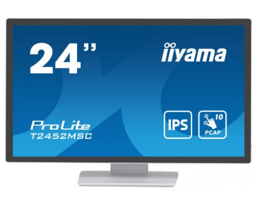 MONITOR IIYAMA 24" WHITE BONDED PCAP 10P TOUCH, 1920X1080, IPS-PANEL, FLAT BEZEL FREE GLASS FRONT, HDMI, DISPLAYPORT, 360CD/M² (WITH TOUCH), USB HUB 2X 3.0, SPEAKERS (T2452MSC-W1) (Espera 4 dias)