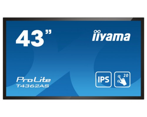 iiyama T4362AS-B1 pantalla de señalización Panel plano interactivo 108 cm (42.5") IPS 500 cd / m² 4K Ultra HD Negro Pantalla táctil Procesador incorporado Android 8.0 24/7 (Espera 4 dias)