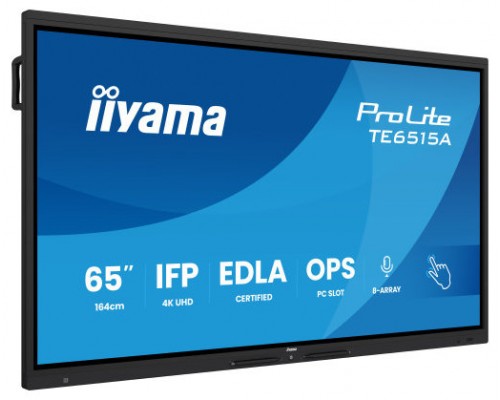 IIYAMA MONITOR INTERACTIVO 65" EDLA, ANDROID 14, 16/128GB UHD IPS, MM 2X 20W  + 20W SUBWR, 2X HDMI, DP , 1X USB-C,  550CD/M, HORIZ , MEDIA PLAY USB PORTS, ANTIGLARE, LAN, RS232C, IIWARE WIFI-6/BT 5.0, OPS SLOT, VESA 600X400 (MOUNT INCLUDED) (TE6515A-