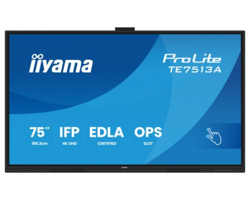 PANTALLA INTERACTIVA 75" EDLA, ANDROID 14, 8/128GB UHD IPS, MM 2X 20W  + 20W SUBWR, 2X HDMI, DP , 2X USB-C,  450CD/M, HORIZ , MEDIA PLAY USB PORTS, ANTIGLARE, LAN, RS232C, IIWARE WIFI-6/BT 5.0, OPS SLOT, VESA 400X400 (MOUNT INCLUDED) (TE7513A-B1AG) (