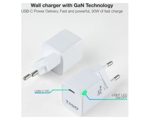 CARGADOR DE PARED TOOQ GAN USB-C PD 30W
