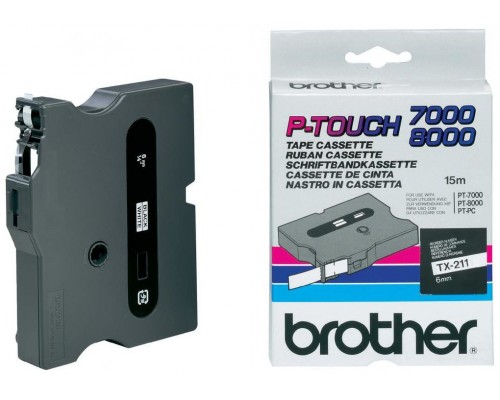 BROTHER Cinta laminada Blanco / negro 6 mm