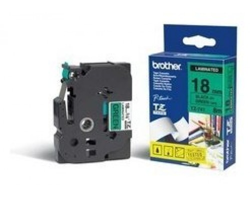 BROTHER Cinta laminada verde/ negro 18mm