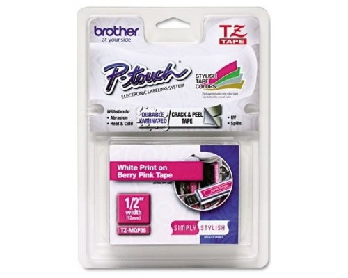 BROTHER Cinta laminada Rosa/Blanco mate 5m, 12mm